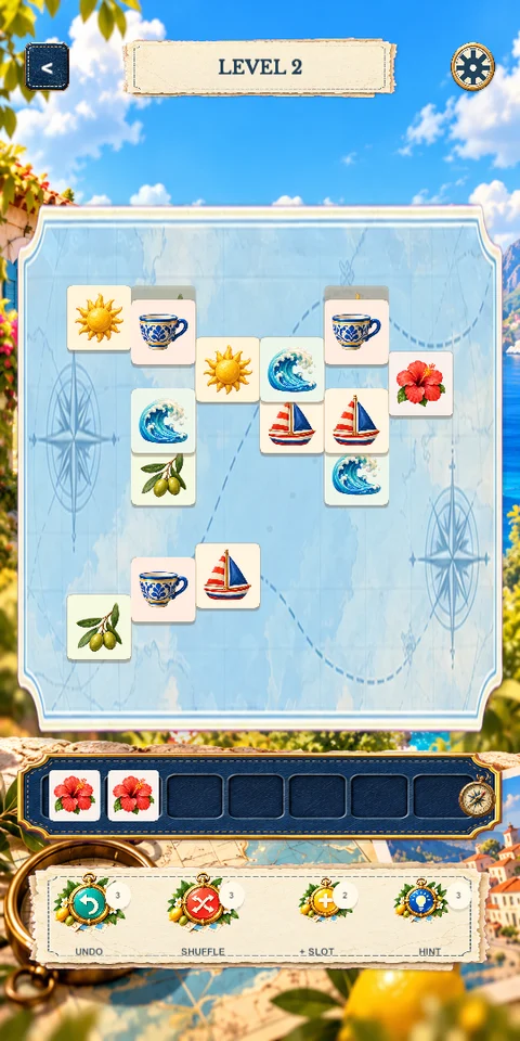 Tile Journey gameplay showing the tile board and matching tray